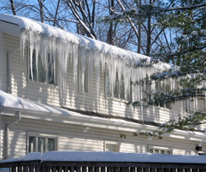 Snow damage, ice dam  recovery services, Wareham MA, Cape Cod, roof & gutter damage reconstruction, disaster recovery services, southeastern MA